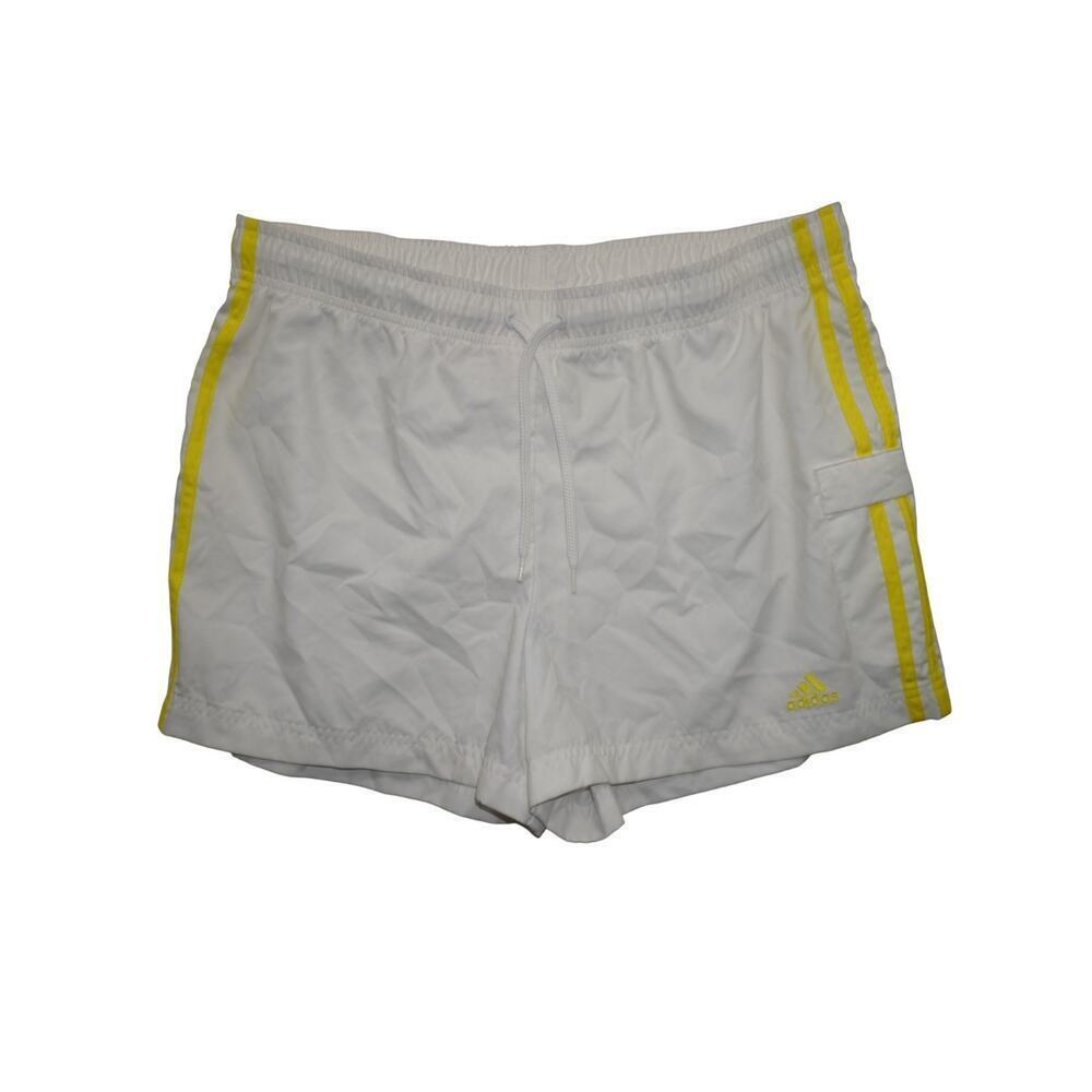 Adidas Women’s 3-Stripe Athletic Shorts White Yellow Running Tennis Size M